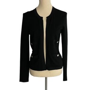 Chanel Uniform Cardigan Women 38 Black CC Logo Button Open Front Knit Sweater